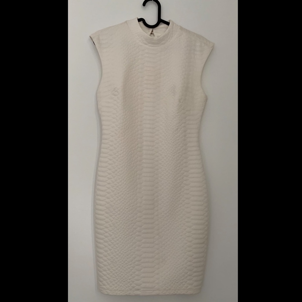 Mock Turtleneck fitted dress, off white, size S